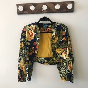 Blue Floral Cropped Blazer